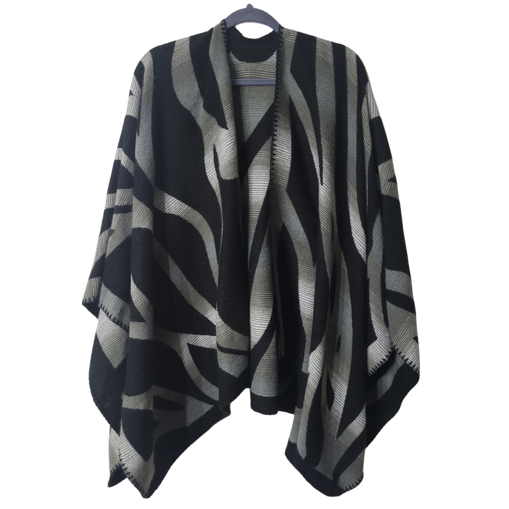Kollie More Black and Gray Ruana One Size Fits All